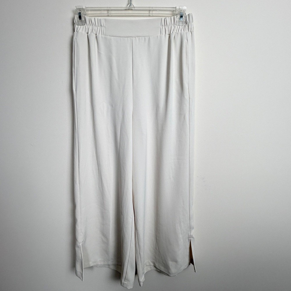 Melloday Wide Leg Crop Pants Womens L Cream Pull On Side Slit Culottes